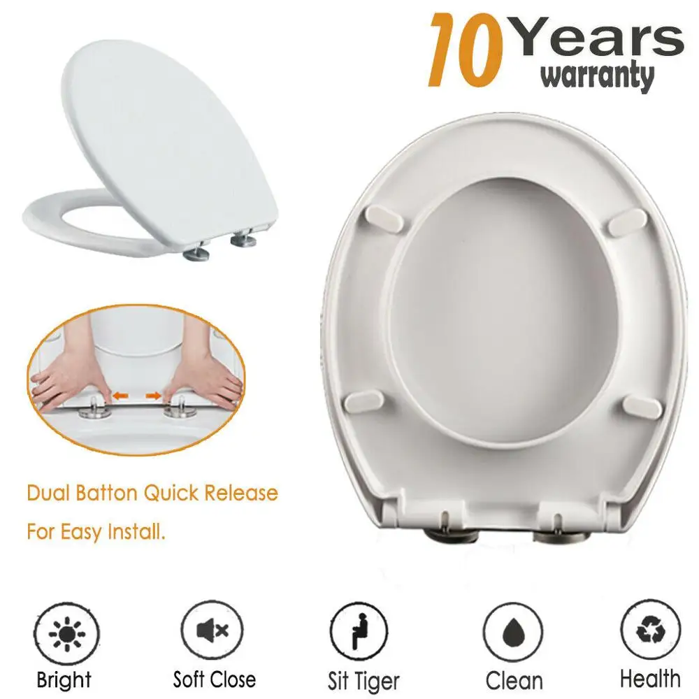 

Toilet Seat Cover Soft Close Quick Release Top Fix Hinge Easy Clean Oval Shape White