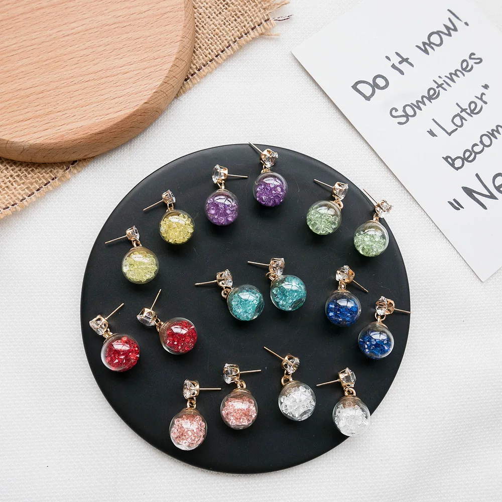 

Korean style simple new style small broken Glass ball earrings Creative ice cream color ins small fragrant wind earrings
