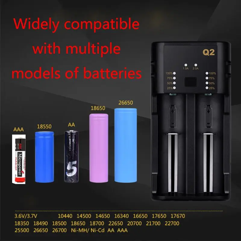 2 слота USB быстрое зарядное устройство для 18650 20700 21700 26650 18350 10500 AA/AAA литиевая Liion Nimh Nicd Батарея