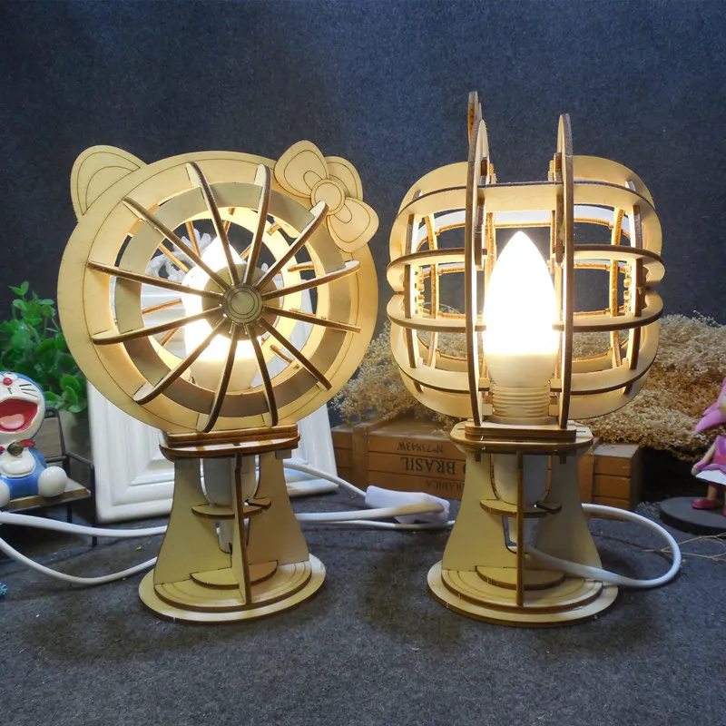 

3D Wooden Puzzle Toy DIY Hello Kitty Doraemon Table Lamp Assembly Model Wood Craft Kits Wooden Toys For Children