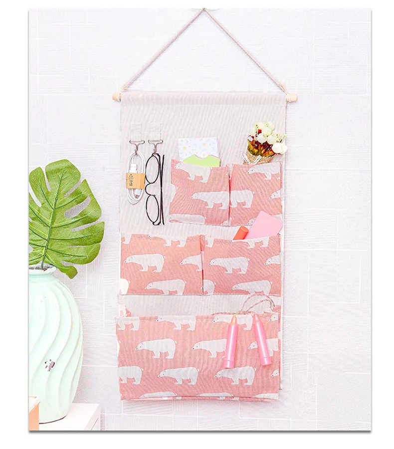 Five Pocket Storage Bag Hanging Bag Fabric Hanging Storage Bag Hook Storage Bag Wardrobe Door after Hanging Storage Bag