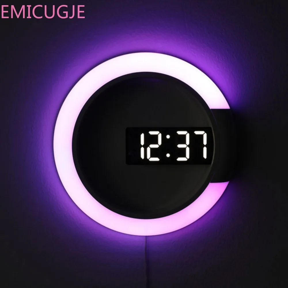 

Design Nightlight for Home Living Room Decorations 3D LED Digital Table Clock Alarm Mirror Hollow Wall Clock Modern