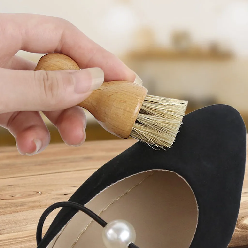 1pc Cleaning Tool Wooden Handle Shoes Shine Brush Polish Hair Buffing Brush Mini Gourd Shoes Oil Brush Accessories#yl