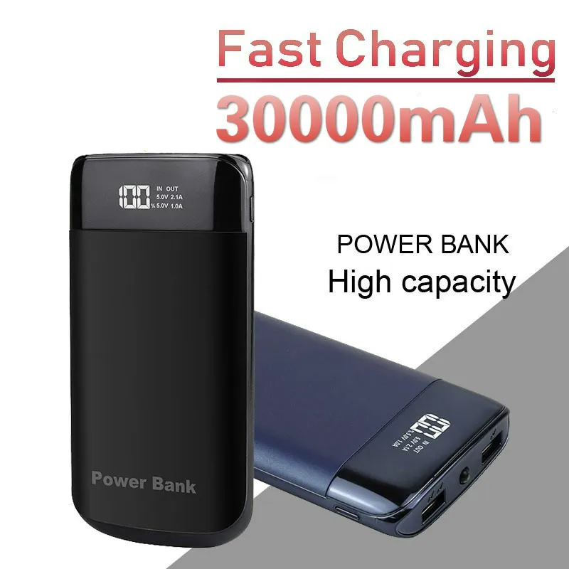 

for XiaomiMI iphone 7 8 Huawei 30000mah Power Bank External Battery PoverBank 2 USB LED Powerbank Portable Mobile phone Charger