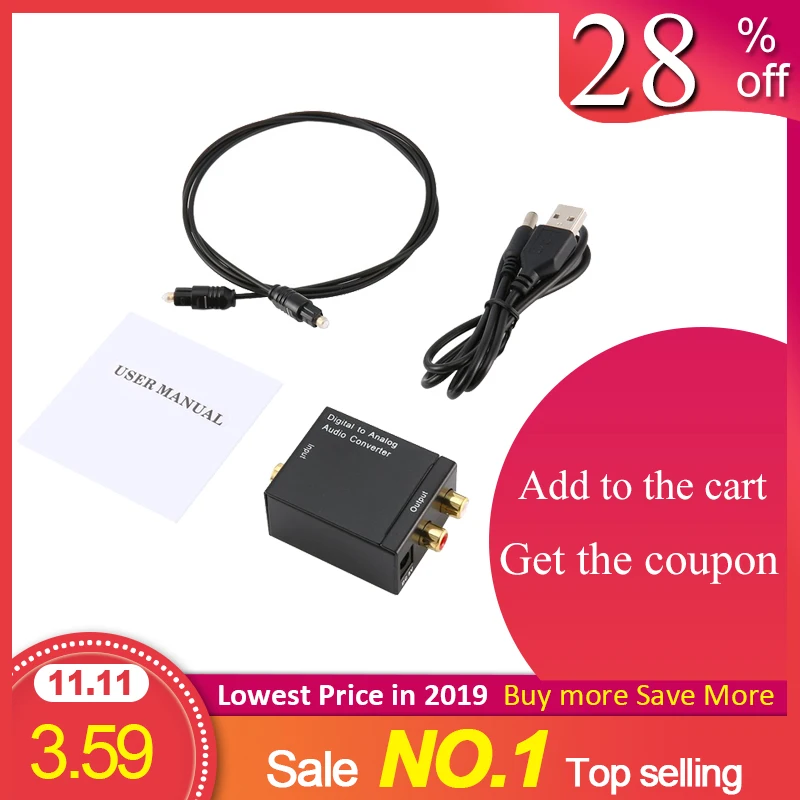 

Digital Optical Coaxial Toslink Signal To Analog Audio Converter Adapter 3.5MM 2*RCA Digital To Analog Audio Converter Adapter