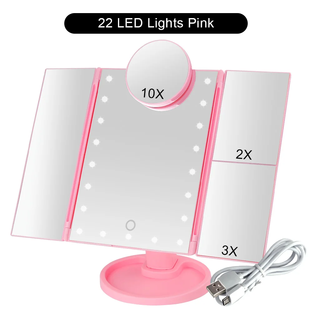 PK 22 Light Set C Сенсорный экран 22 светодиодный светильник зеркало для макияжа с косметическим увеличением 1x/2X/3X/10X гибкое зеркало косметическое регулируемое двойное питание - Цвет: PK 22 Light Set C