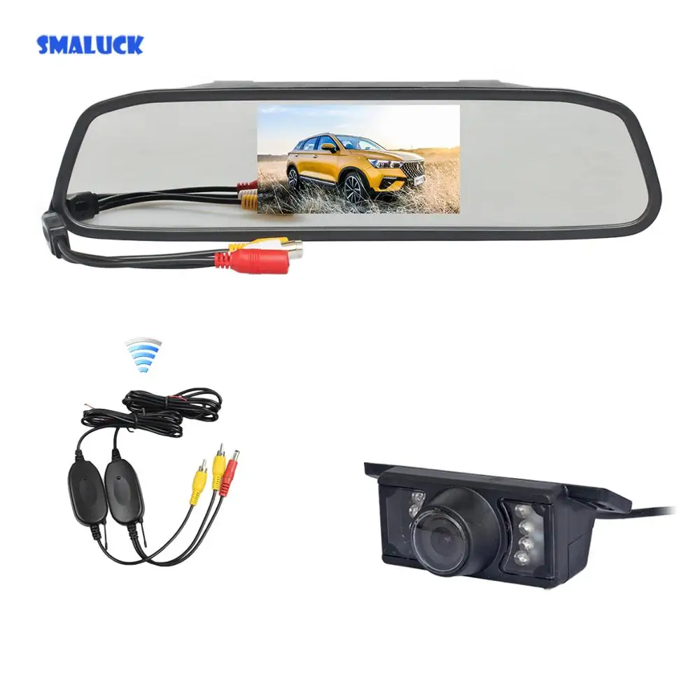

SMALUCK Wireless 4.3" Car Monitor Mirror HD Monitor + Waterproof IR Night Vision Rear View Car LED HD Camera