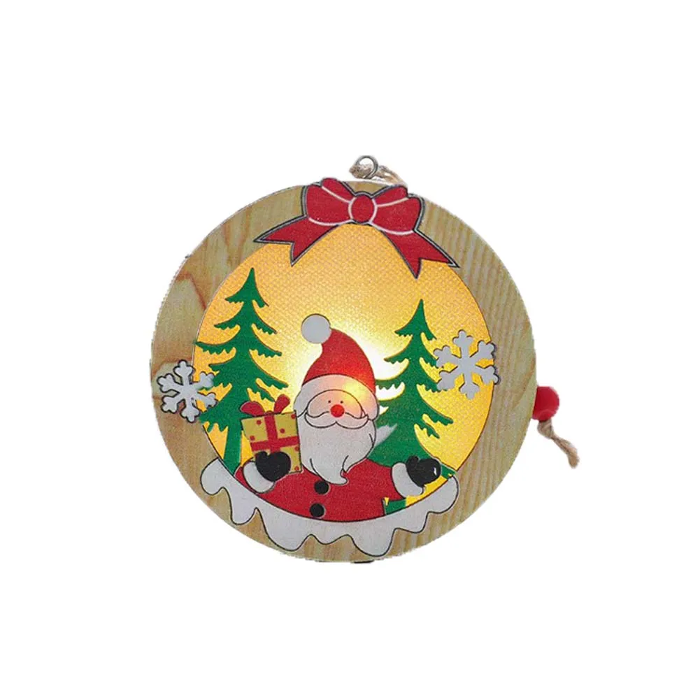 Деревянные украшения, подвесной светильник, подходит для украшения рождественской елки, светодиодный светильник, Санта-олень, корзина, светящаяся кнопка для декора, батарея