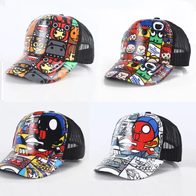 Summer kids baby breathable graffiti cartton trucker hats Parent chid