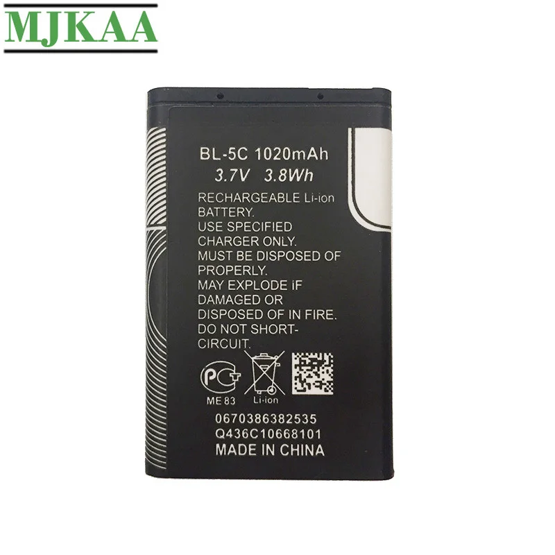 MJKAA 2 шт. BL 5C 3 7 V 3.8Wh 1020mAh батарея для Nokia 1112 1208 1600 1100 1101 2610 2600 2300 6230 6630 n70 n71 n72 n91 e60