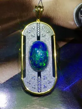 

819 Fine Jewelry Real 18K Gold AU750 G18K Natural 100% Opal Pendant 6.1ct Diamond Pendant Gemstone Necklaces for Women