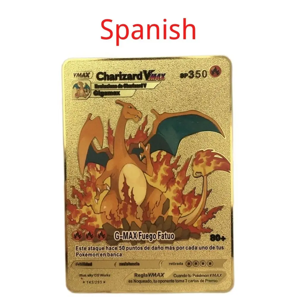 Spanish Pokemon Metal Card Pikachu Fire-breathing Dragon VMAX Gold V/GX/OX Card Toys Play Games Collection Card Children's Gifts Spanish Pokemon Metal Card Pikachu Fire-breathing Dragon VMAX Gold V/GX/OX Card Toys Play Games Collection Card Children's Gifts