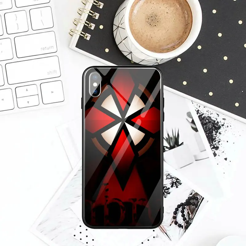 Жесткий чехол из закаленного стекла для мобильных телефонов, чехлы для iPhone X XR XS Max 8 7 6 6S Plus, сумки с зонтиком и тематикой «herent Evil» - Цвет: pattern 15