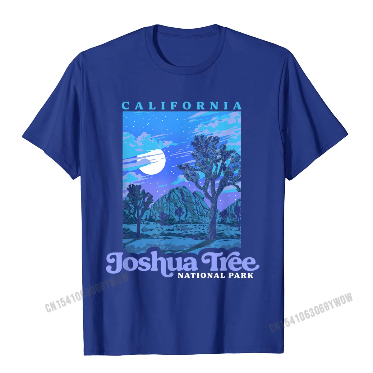 Casual Camisa Short Sleeve Tops Shirt Lovers Day Round Collar Pure Cotton Mens Top T-shirts Camisa Top T-shirts Prevalent Joshua Tree National Park Vintage Night Scene Retro T-Shirt__137 blue
