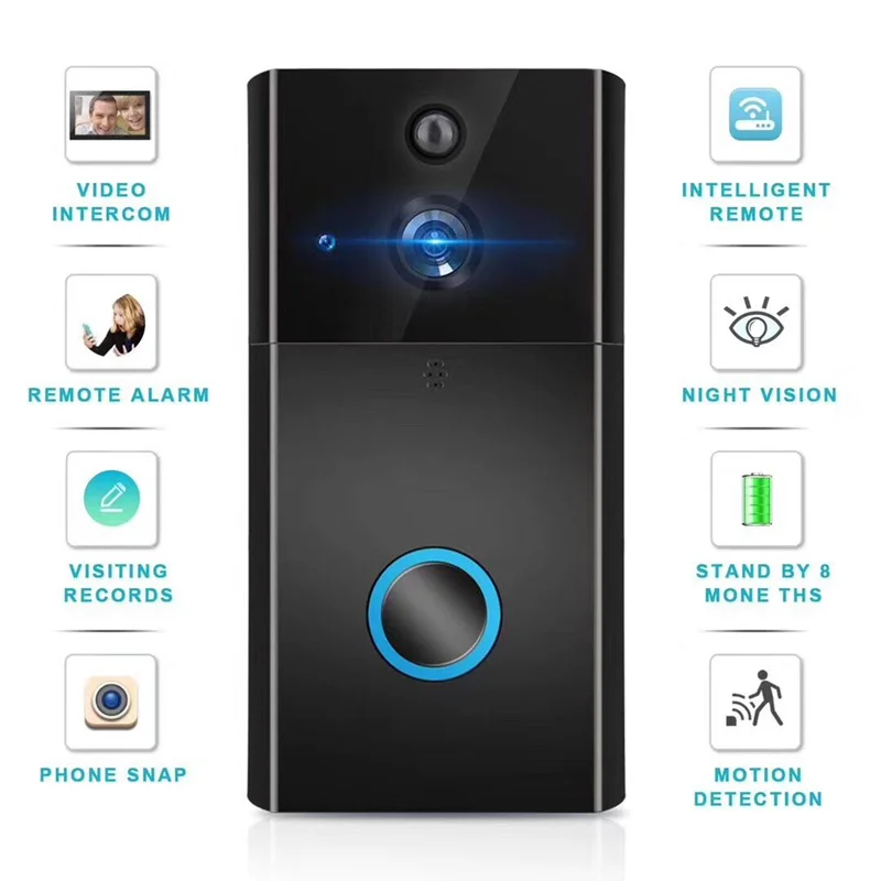 Smart WiFi Video Doorbell with Two-Way Video Intercom PIR Motion Detect House Security Remote Baby Care Video Monitoring