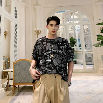 

Men Summer O-neck Short Sleeve Letter Print Loose Tshirt Male Streetwear Hip Hop Casual T Shirt Oversize Tees Shirts