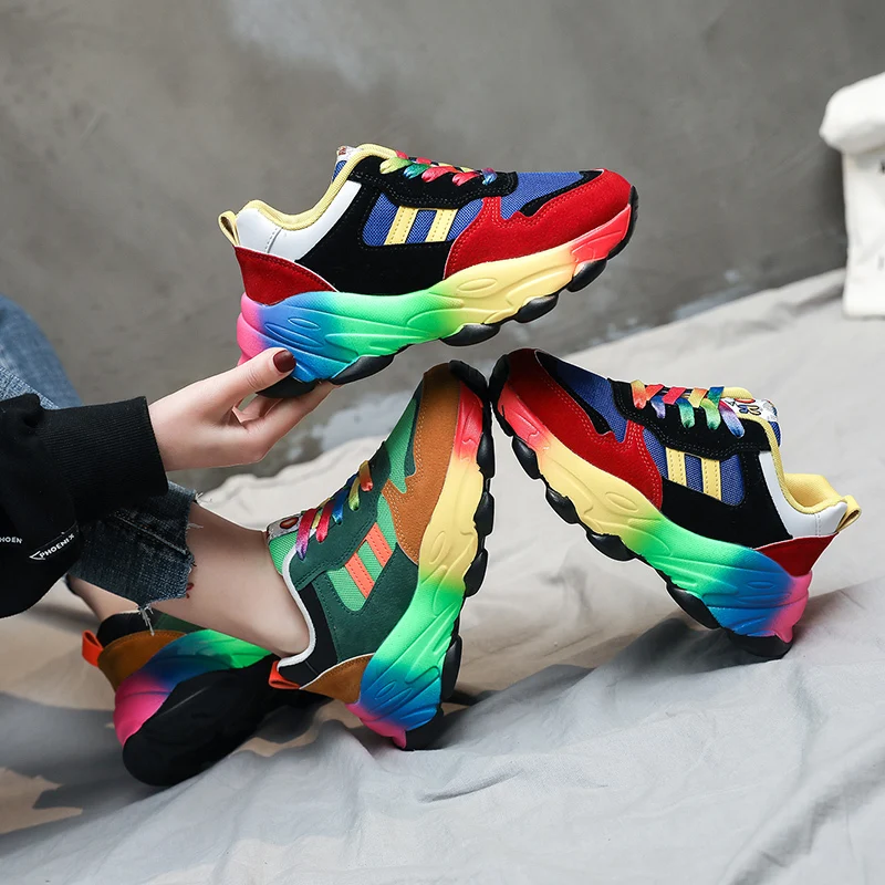 

Chunky Sneakers For Women Thick Wedges Multicolor Shoes Casual Platform Sport Shoes Dad Inspired Lace-up Fashion Sneakers 2020