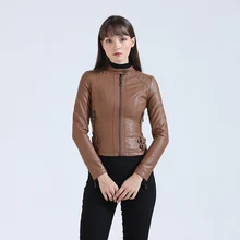 New Faux Soft Motorcycl PU Leather Jackets For Women Coats Plus Velvet Fashion Rivets Slim Design Long Sleeve Casual Streetwear