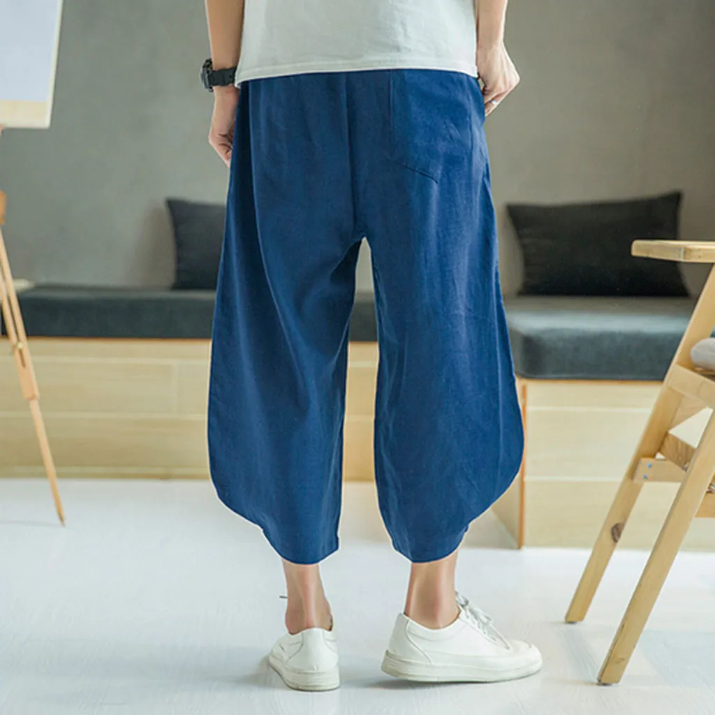 Pantalones hombre мужские летние новые модные льняные свободные укороченные брюки Sevene-cent calca masculina