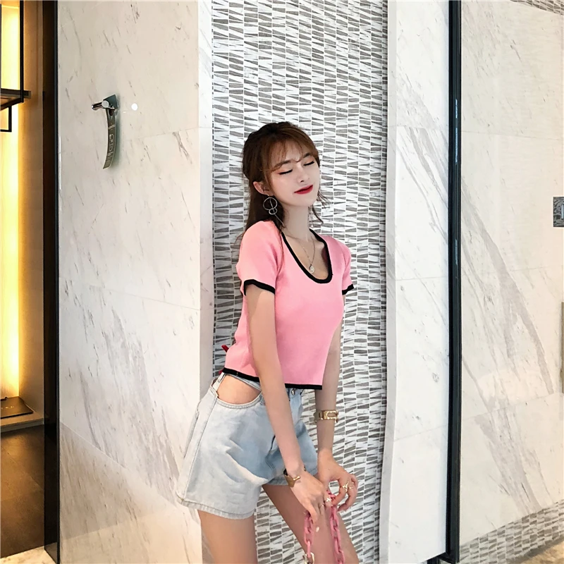 Kpop Blackpink JENNIE/уличная футболка с круглым вырезом Женский костюм из двух предметов, топ и штаны, женский корейский сексуальный тонкий комплект из 2 предметов