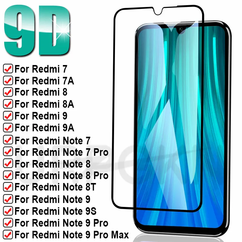 9D 9H Full Screen Protective Glass on the Redmi 9 9A 9C 8 8A 7 7A For Xiaomi Redmi Note 7 8 9 Pro 8T 9S Tempered Glass Film Case