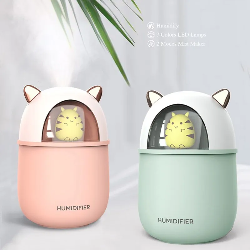 

300ml Cute Pet USB Air Humidifier Ultrasonic Car Humidifiers Mist Maker with 7 Colors LED Lamps Mini Office Air Purifier