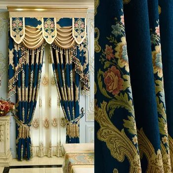 

European Style Curtains for Living Dining Room Bedroom Chenille Relief Embroidery Jacquard CurtainFinished Product Customization