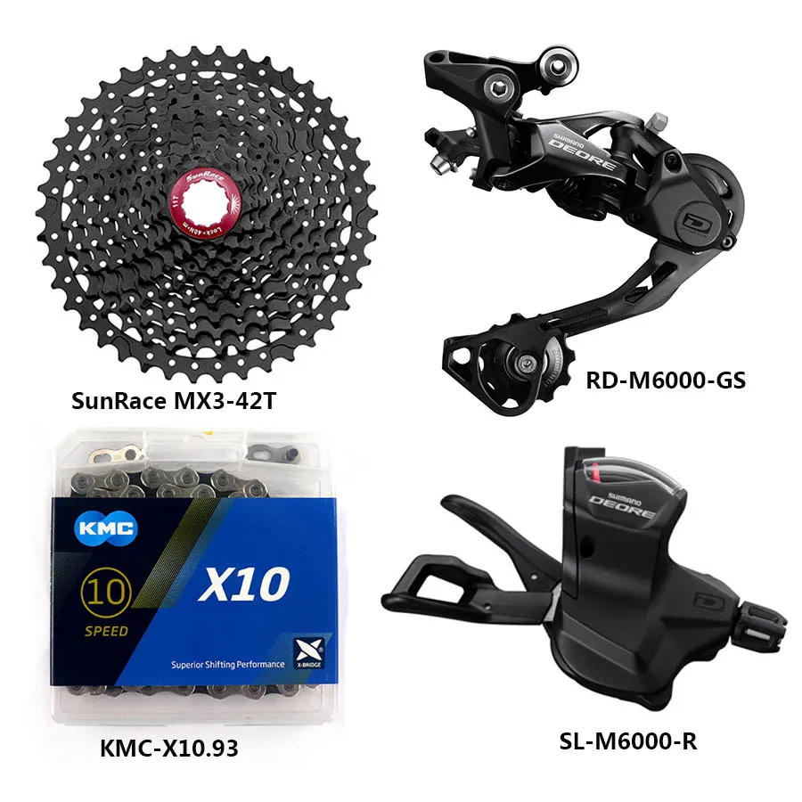 Shimano DEORE M6000 Группа Комплект горного велосипеда MTB 1x10-Speed 11-42 T/46 T M6000 переключатель заднего хода KMC цепь sunracing - Цвет: M6000 KMC 42TB GS