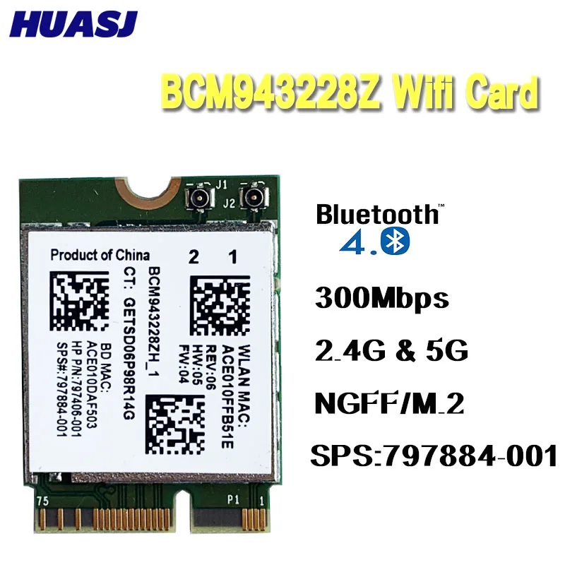 Broadcom Bcm943228Z Adaptador De Rossi Pci Express Mini Tarjeta (M.2) 802,11 B/A/G/N Tarjeta Wifi 300Mbps 2,4 Ghz/5 Ghz Bcm943228