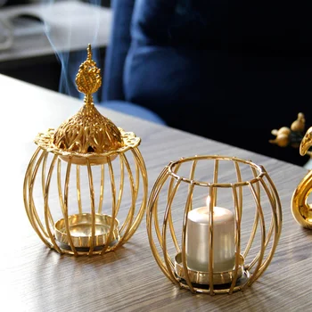 

Metal Incense Burner Iron Art Incense Holder Golden Tower Candlestick golden metal Porcelain Censer Buddhism house Yoga Studio