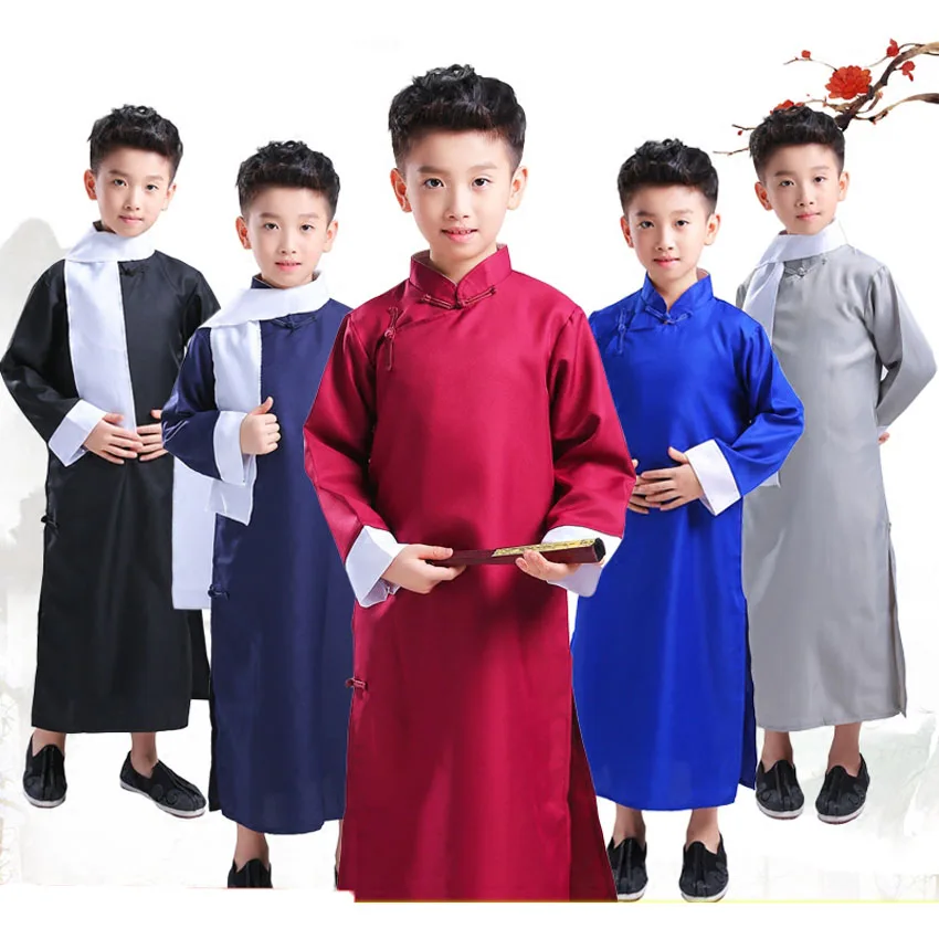 Chinese Traditional New Year Costumes for Children Girls Classic Tang Suit Hanfu Xiangsheng Crosstalk Robe Gown Performance