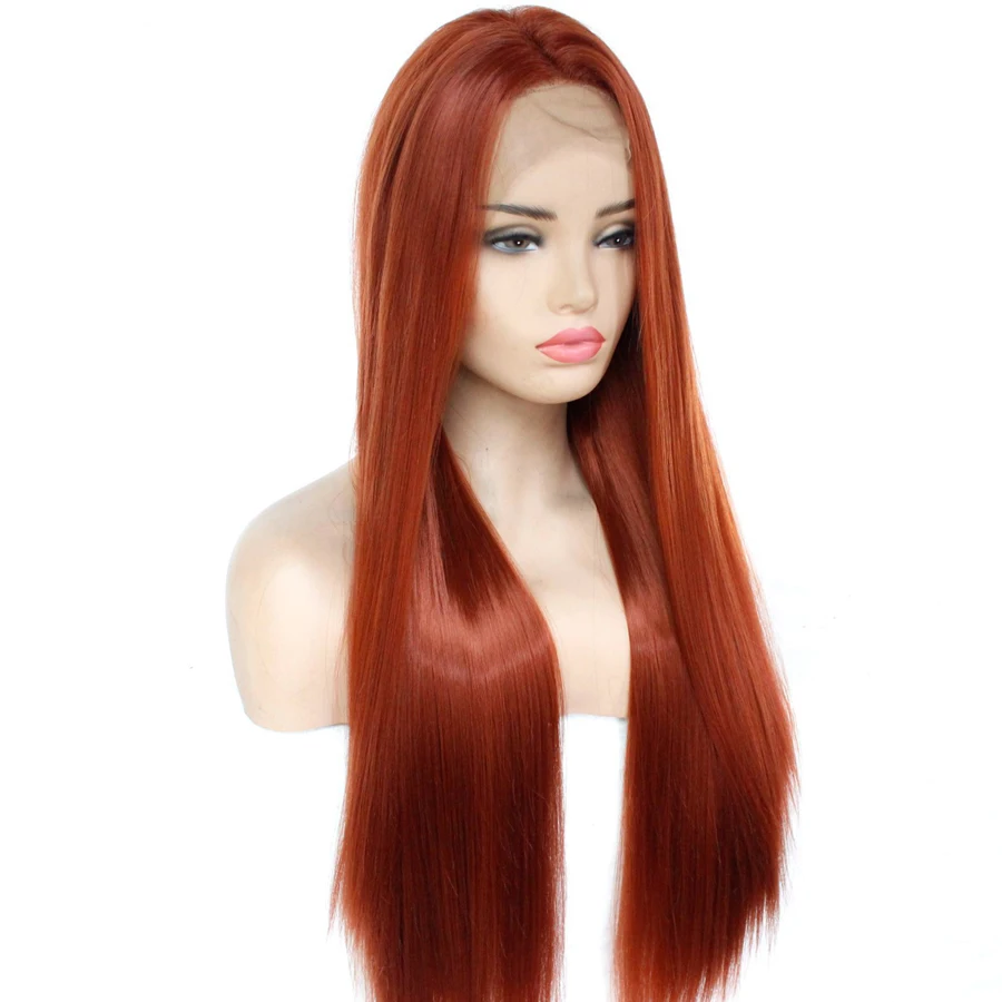FACHOUFEE длинные прямые синтетические волосы на кружеве парики для женщин натуральные волосы красный коричневый цвет синтетические Glueless кружевные парики