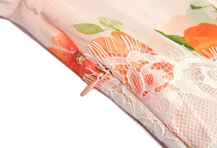 SEQINYY Chiffon Beach Dress Summer Spring New Fashion Design Women Long Sleeve Flowers Printed Lace Long Dress