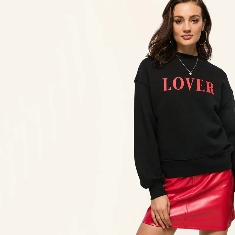 Sudaderas mujer, женский свитер, Осень-зима, рубашка с длинным рукавом,, для влюбленных, с буквами алфавита, черный, белый, Moletom Feminino