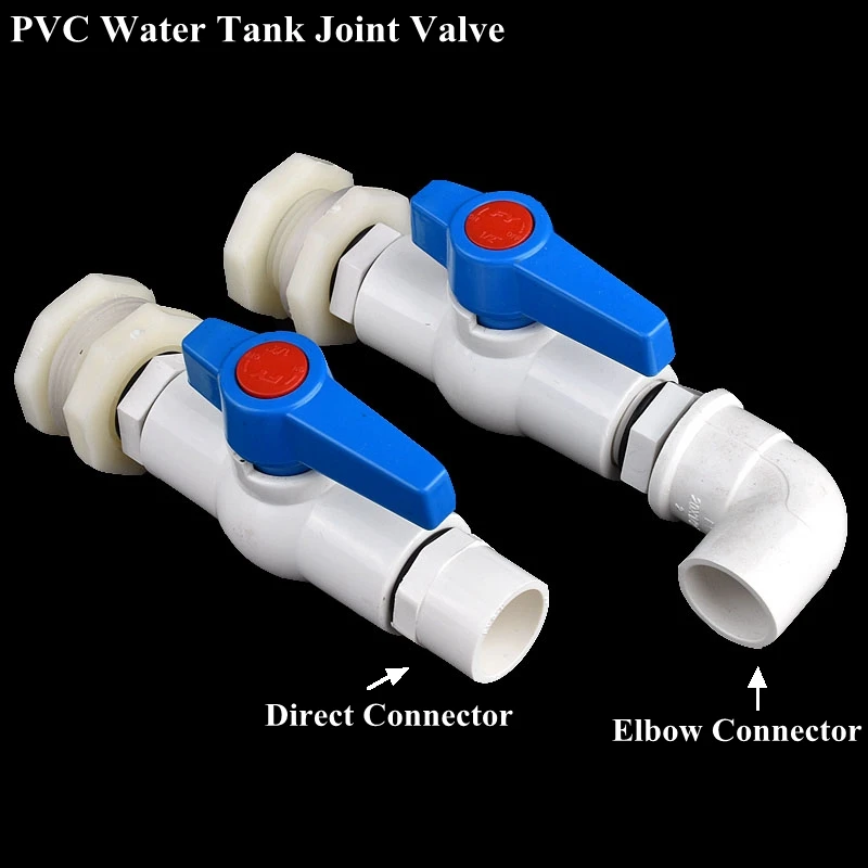 1Set 1/2" 3/4" 1" PVC Aquarium Fish Tank Inlet Water Drain Joint Direct/Elbow Garden Watering Water Tank Pipe Connector Valve