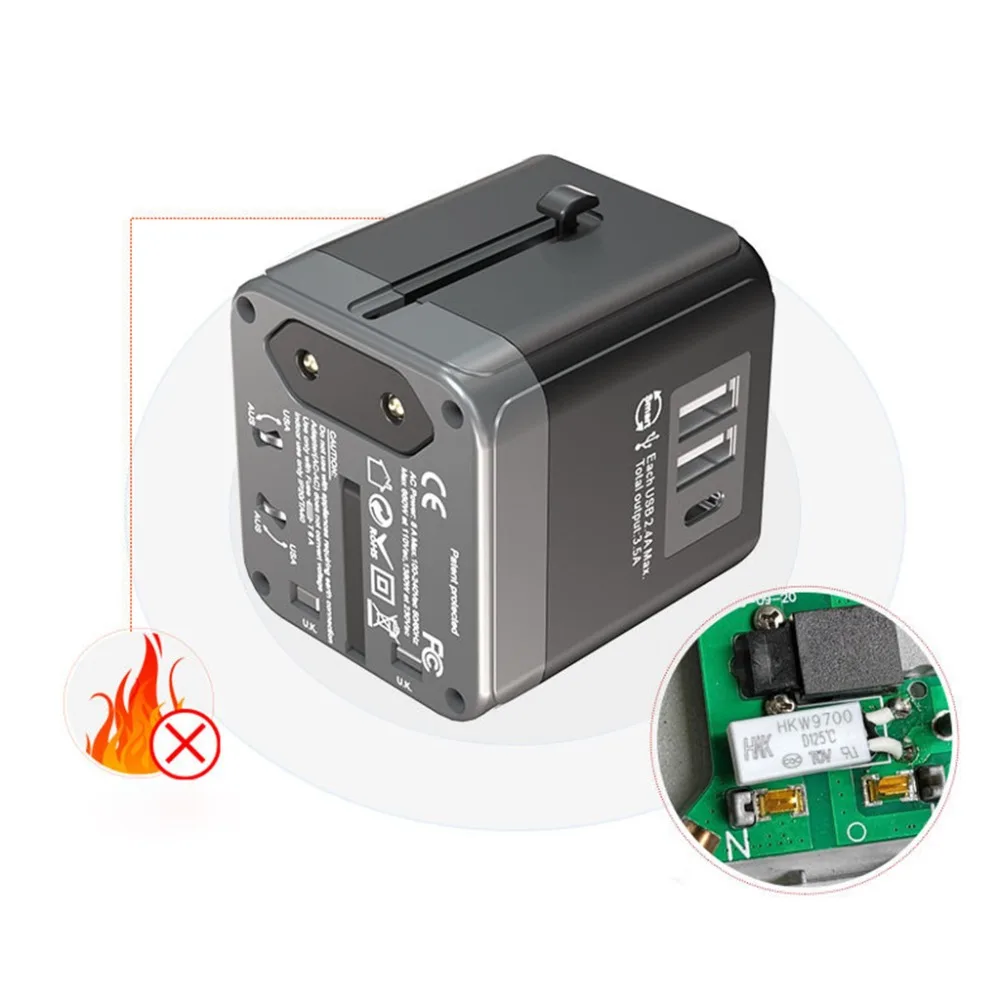 Адаптер питания Универсальный Переходник зарядное устройство 2 USB 1 C USB UK EU AU US