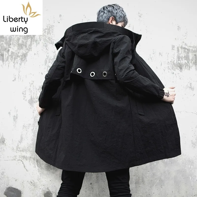 

Army Green Bomber Jacket High-Street Hip Hop Coat Man Zipper Windbreaker Men Hooded Coats Trench Mens Long Casual Outerwear M-XL