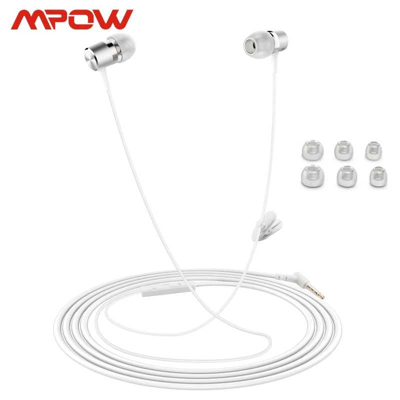 Mpow PA072 белые проводные наушники-вкладыши с встроенным микрофоном Регулятор громкости спортивные наушники для телефонов MP3 MP4 ПК планшет