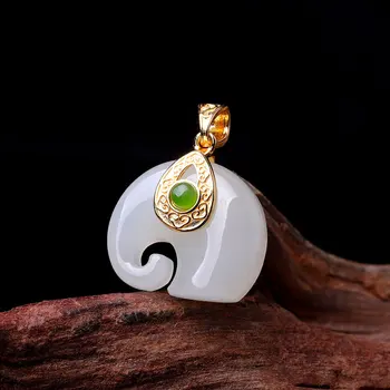 

silver items S925 pure silver ornaments sautoir fashion lady elephant hetian jade suet jade pendants auspicious sign