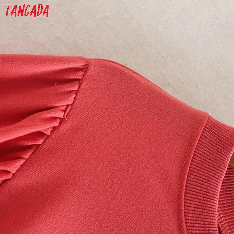 Tangada, женская модная туника, одноцветные кофты, оборки, длинный рукав, о-образный вырез, пуловеры, женские топы, CE211