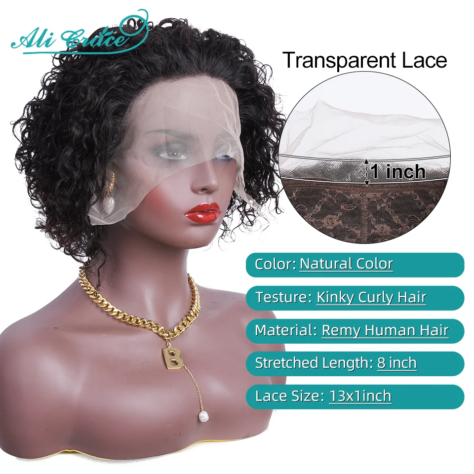 Human Hair Wig Lace Front Wig Human Hair Wigs Front Lace Wig 20CM Pixie Cut Blunt Bob Wig Brazilian Short Curly Hair Wigs Pre-plucked Pixie Cut Curly Wig 13x1 Transparent Lace Front Wigs