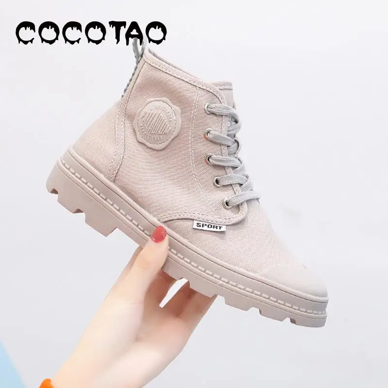 

2019 New Arrival Coco & Tao Canvas Ankle Lace-up Riding Equestrian Round Toe Low (1cm-3cm) Flat With Spring Autumn Fabric Solid