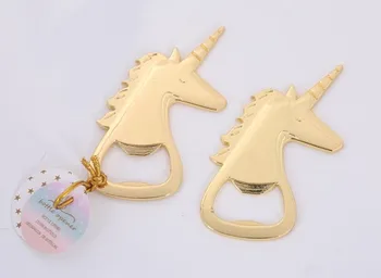 

(20 Pieces/lot) Animal themed baby shower Party favors of Gold Unicorn bottle Opener for bridal showers and gold Wedding gifts