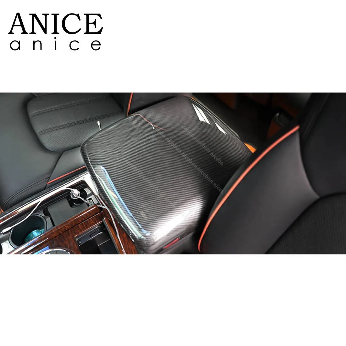 Углеродного волокна цвет Автомобильный центральный подлокотник-ящик Задняя накладка подходит для Nissan Patrol Y62 2012 2013
