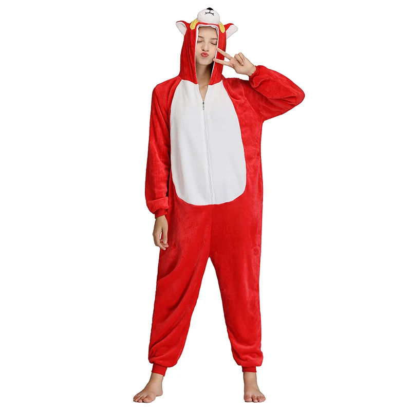 Пижама кигуруми кигуруми для взрослых Пижама для взрослых, комбинезон с собачкой хаски, Пижама для взрослых мужчин и женщин, пижама с животными, фланелевая теплая мягкая одежда для сна, зимний комбинезон - Цвет: Красный