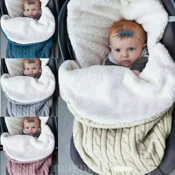 

Newborn Baby Winter Stroller Wrap Blanket Footmuff Thick Warm Knit Crochet Swaddle Sleeping Bags Toddler Little Baby Sleep Sack