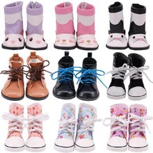 Chaussures de poupée mignonnes de 7 cm, chaussures hautes en toile et cuir faites à la main pour poupée américaine de 18 pouces, 43cm, nouveau né russe, jouets de bricolage