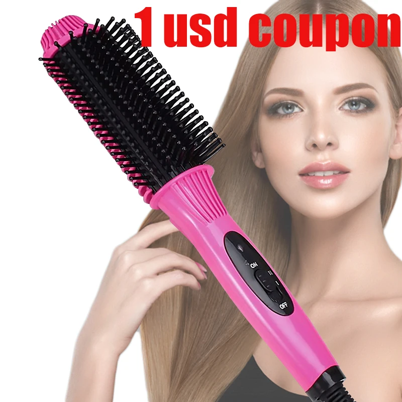 

2 in 1 Anion Fast Heat Curler Hair Straightener Electric Hair Comb Brush Straightening Irons Multifunction Salon Curling Tool