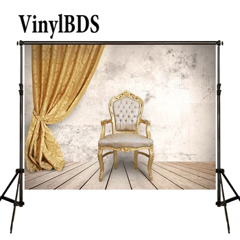 

VinylBDS Wedding Backdrop Wood Floor and Solid Brick Wall Backdrops Golden Curtain Background for Children Photo Shoot Stduio