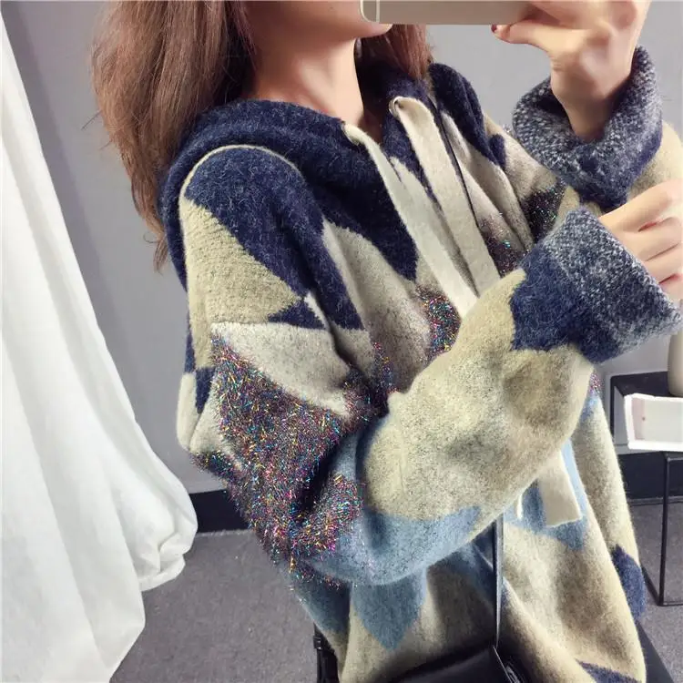 

New sweater women's Korean Pullover loose autumn and winter bright silk lazy wind knitted fir